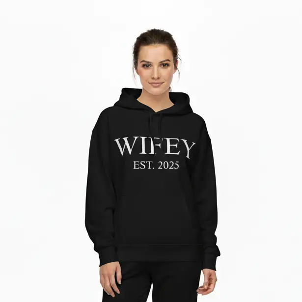 Personalized Embossed WIFEY Hoodie Contrast