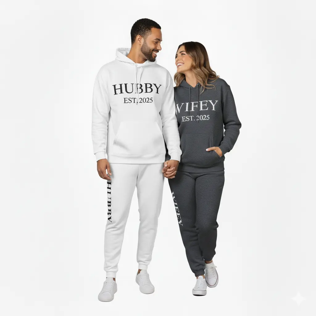 Personalized Embossed Puff WIFEY Hoodie & Joggers Set Contrast