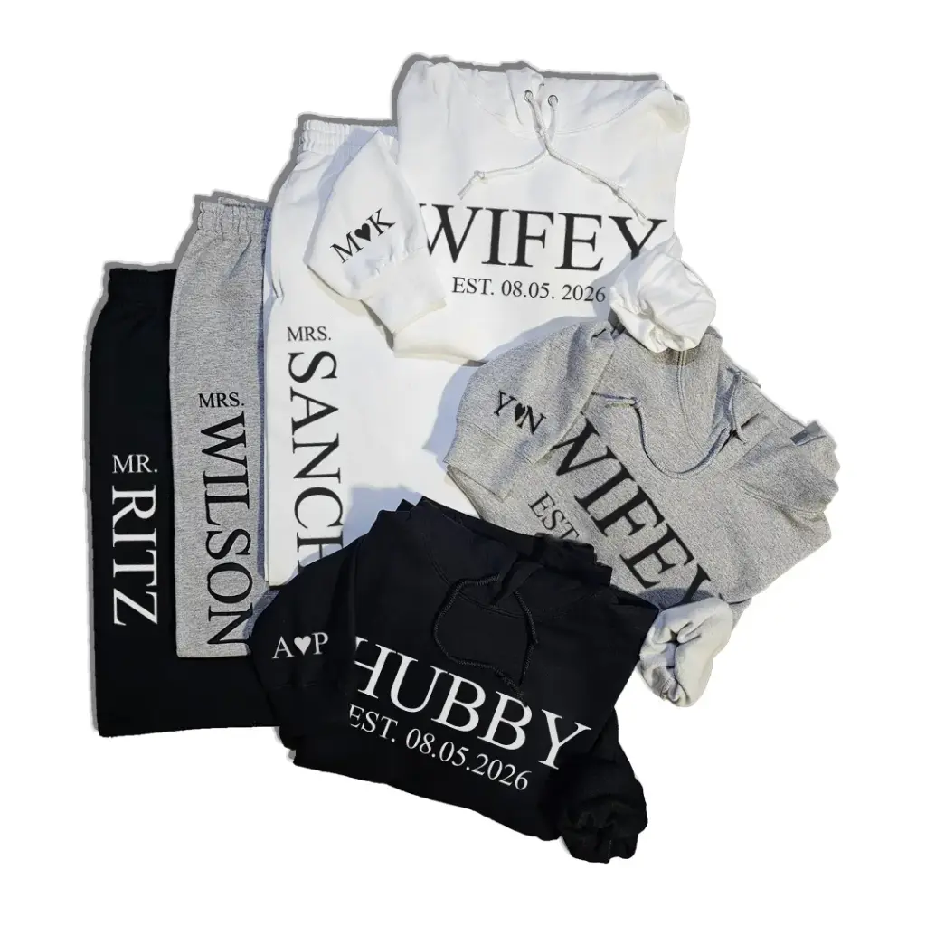 Personalized Embossed Puff HUBBY Hoodie & Joggers Set Contrast