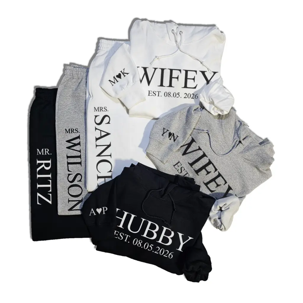 Personalized Embossed Puff HUBBY Hoodie & Joggers Set Contrast