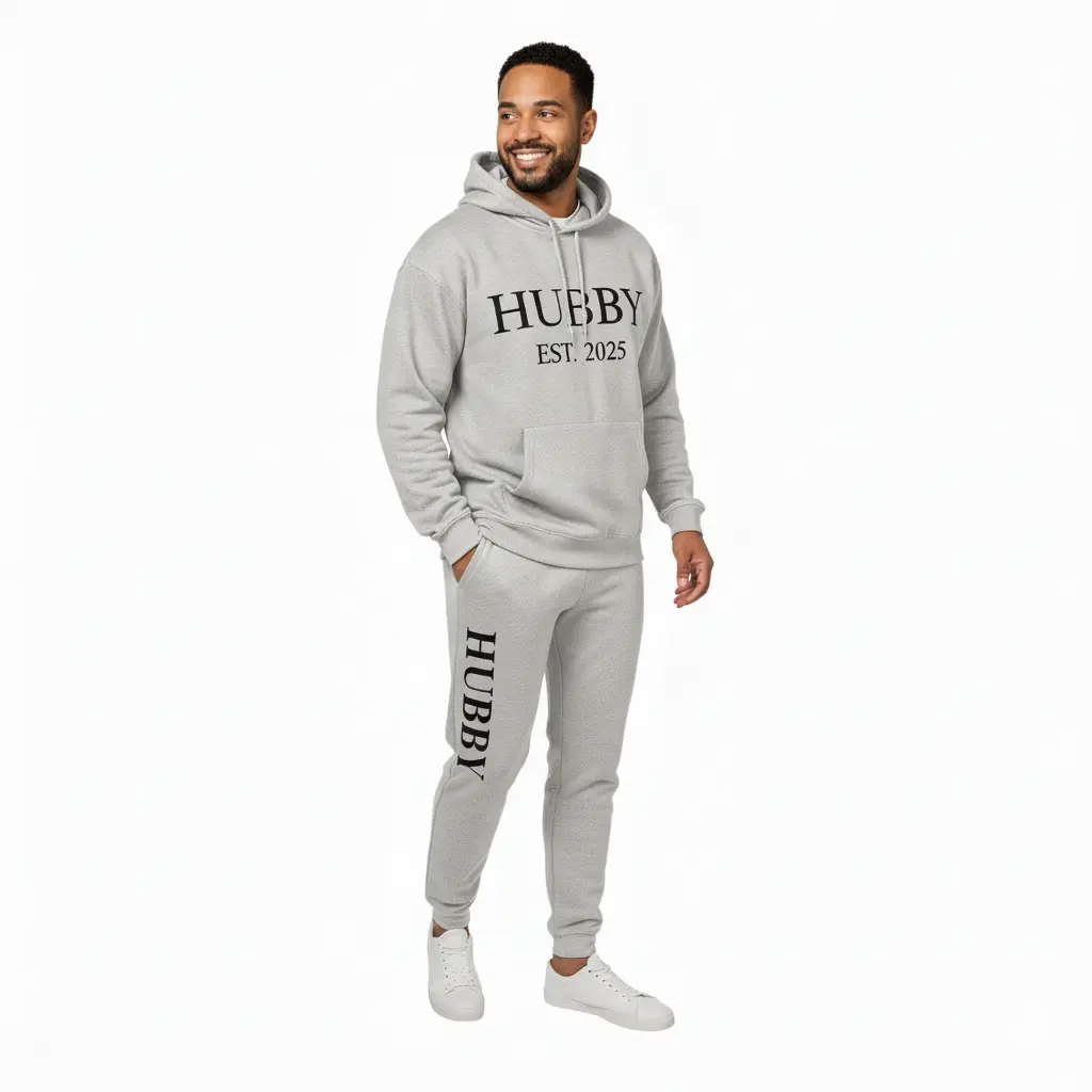 Personalized Embossed Puff HUBBY Hoodie & Joggers Set Contrast