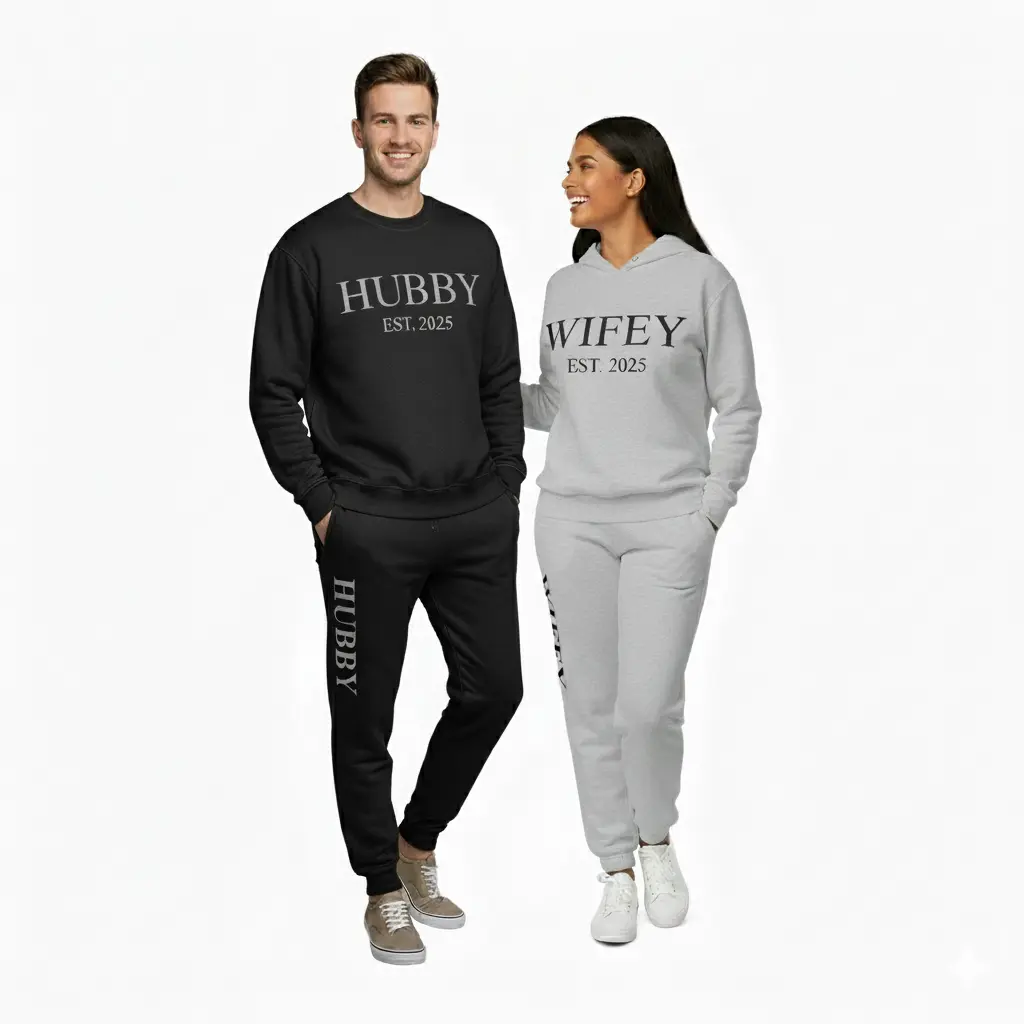 Personalized Embossed Puff WIFEY Sweatshirt & Joggers Set Contrast