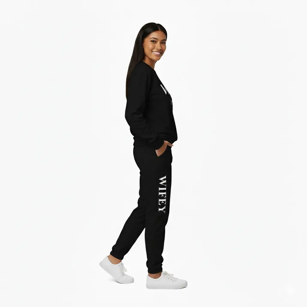 Personalized Embossed Puff WIFEY Sweatshirt & Joggers Set Contrast