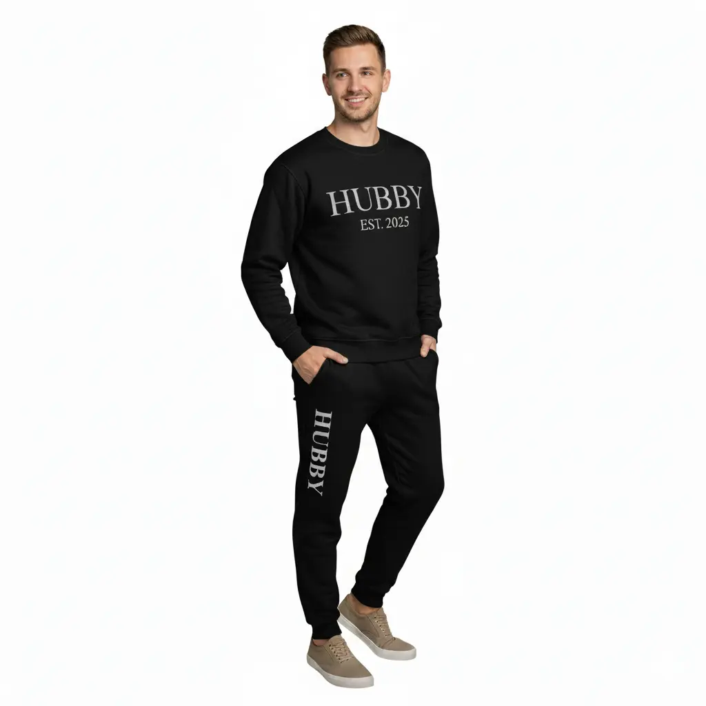 Personalized Embossed Puff HUBBY Sweatshirt & Joggers Set Contrast