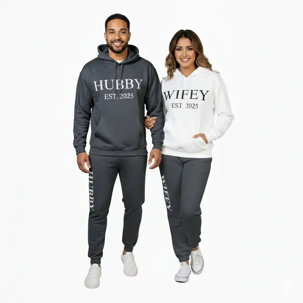 Personalized Embossed Puff WIFEY Hoodie & Joggers Set Contrast