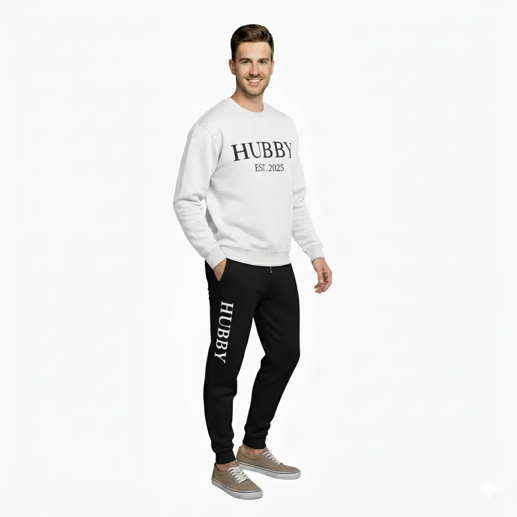 Personalized Embossed Puff HUBBY Sweatshirt & Joggers Set Contrast