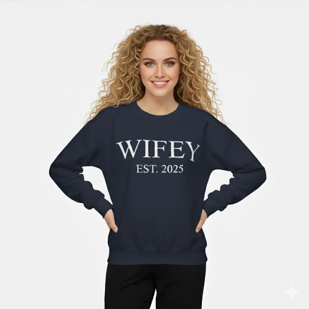 Personalized Embossed WIFEY Sweatshirt Contrast