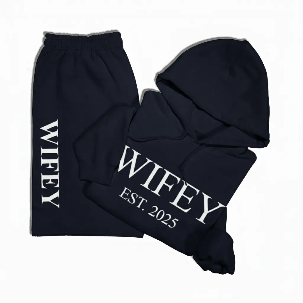 Personalized Embossed Puff WIFEY Hoodie & Joggers Set Contrast