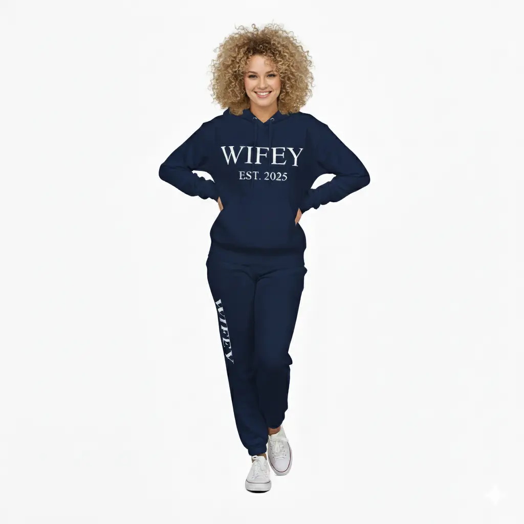 Personalized Embossed Puff WIFEY Hoodie & Joggers Set Contrast