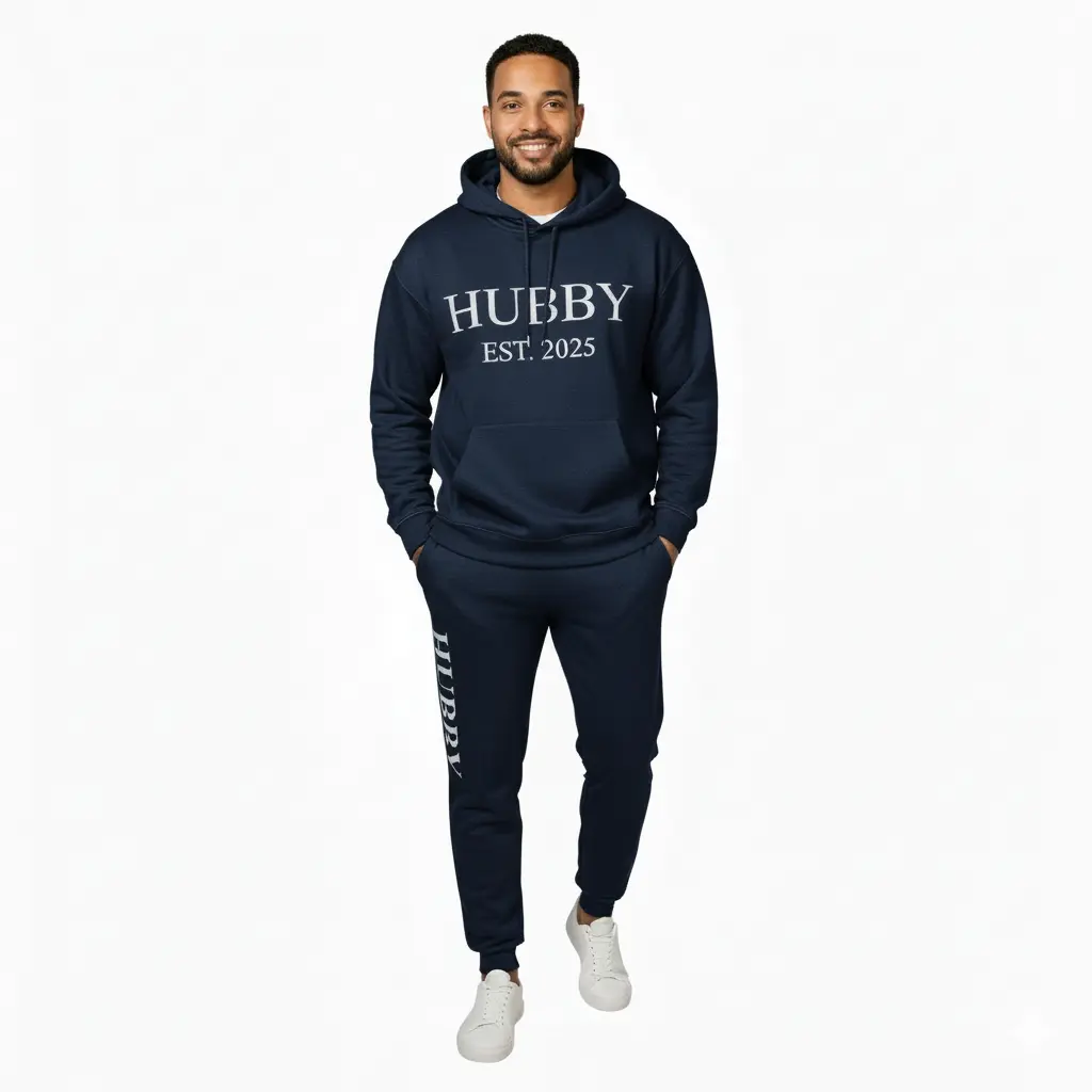 Personalized Embossed Puff HUBBY Hoodie & Joggers Set Contrast