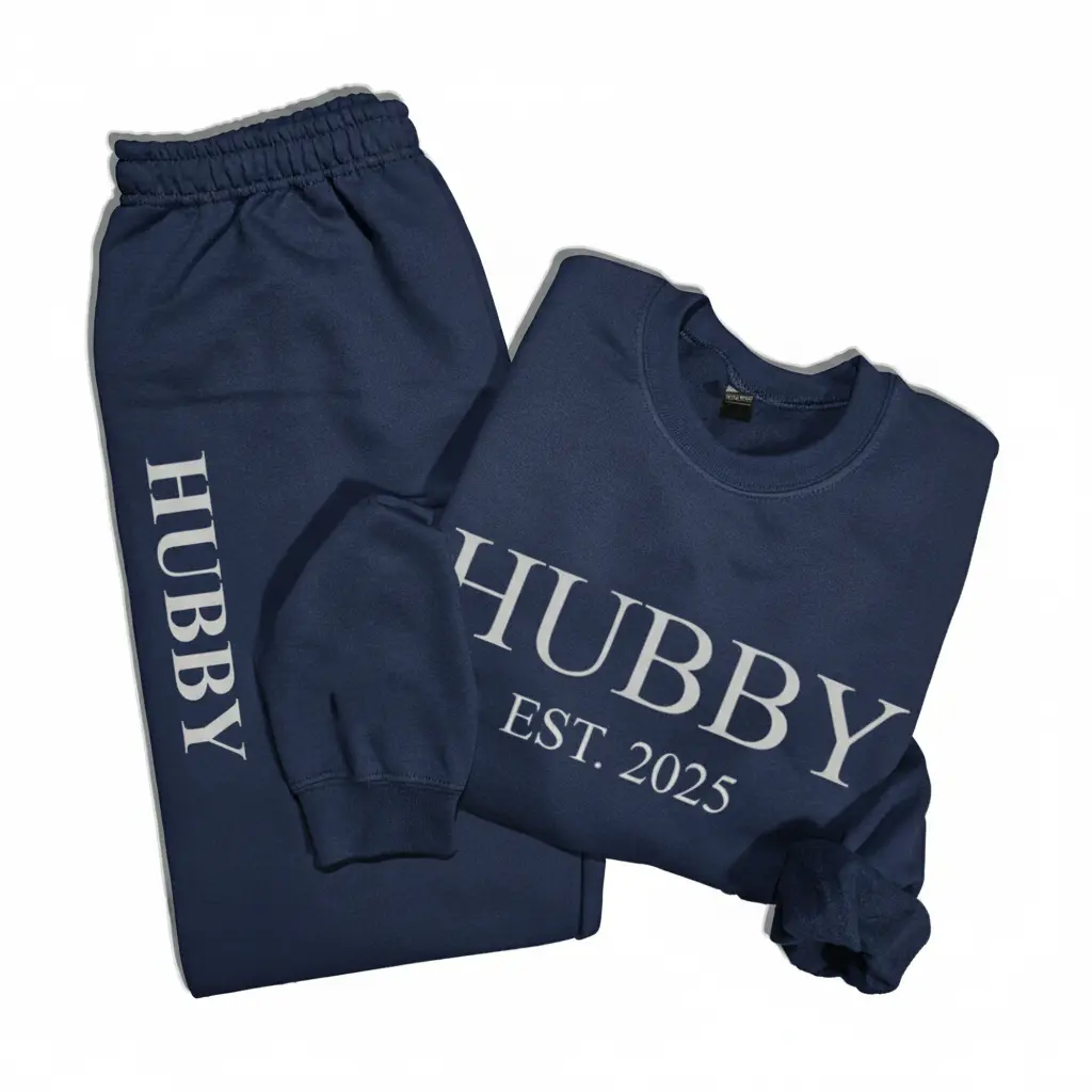 Personalized Embossed Puff HUBBY Sweatshirt & Joggers Set Contrast