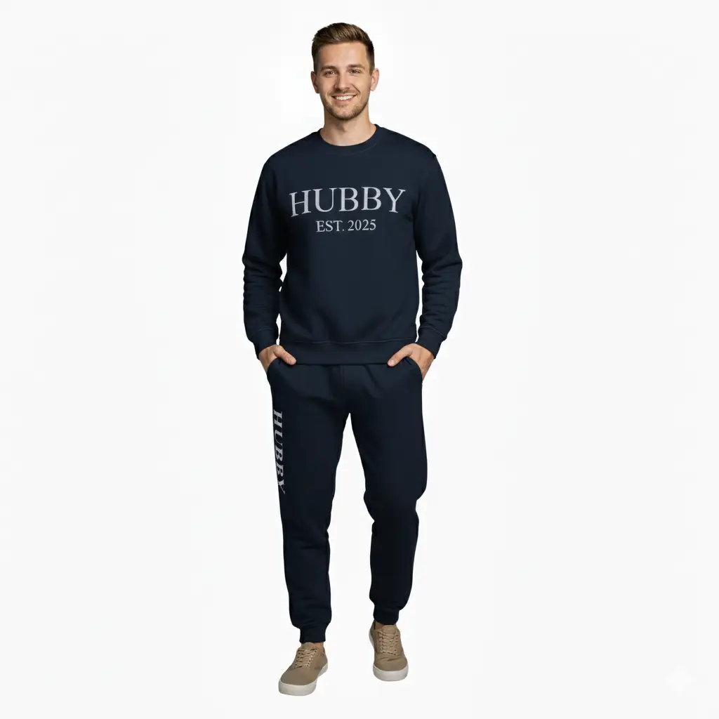 Personalized Embossed Puff HUBBY Sweatshirt & Joggers Set Contrast
