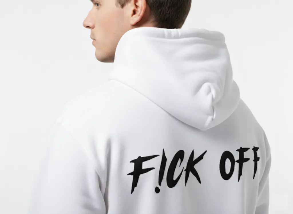 F!ck Off - Embossed Puff Back Hoodie White on model