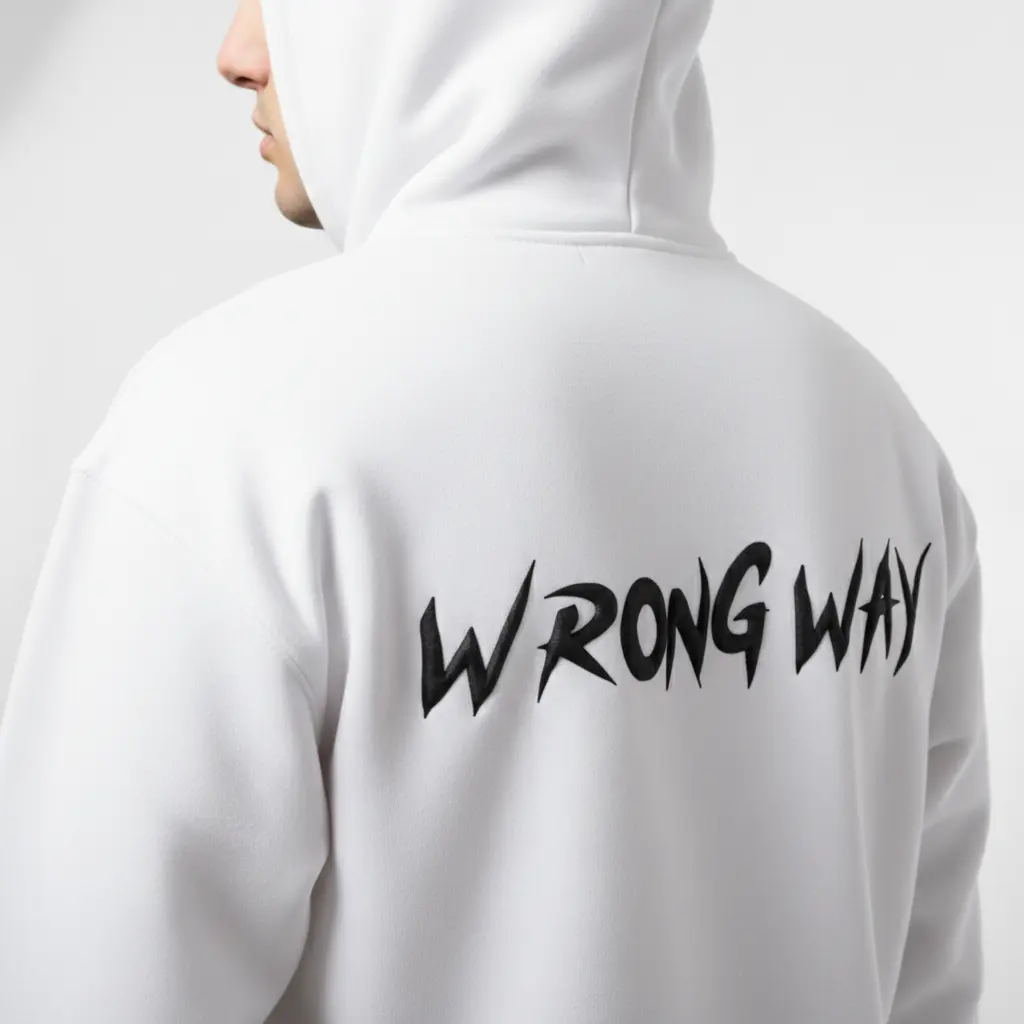 Wrong way - Embossed Puff Back Hoodie on model