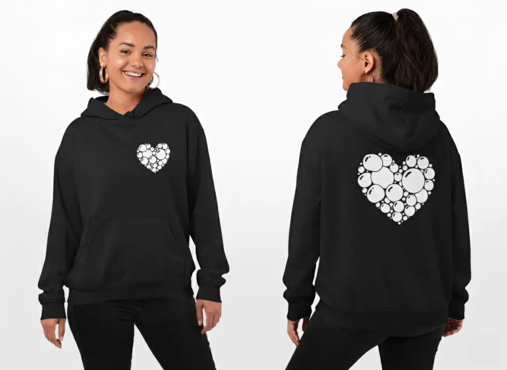 Heart - Embossed Valentines Black Hoodie