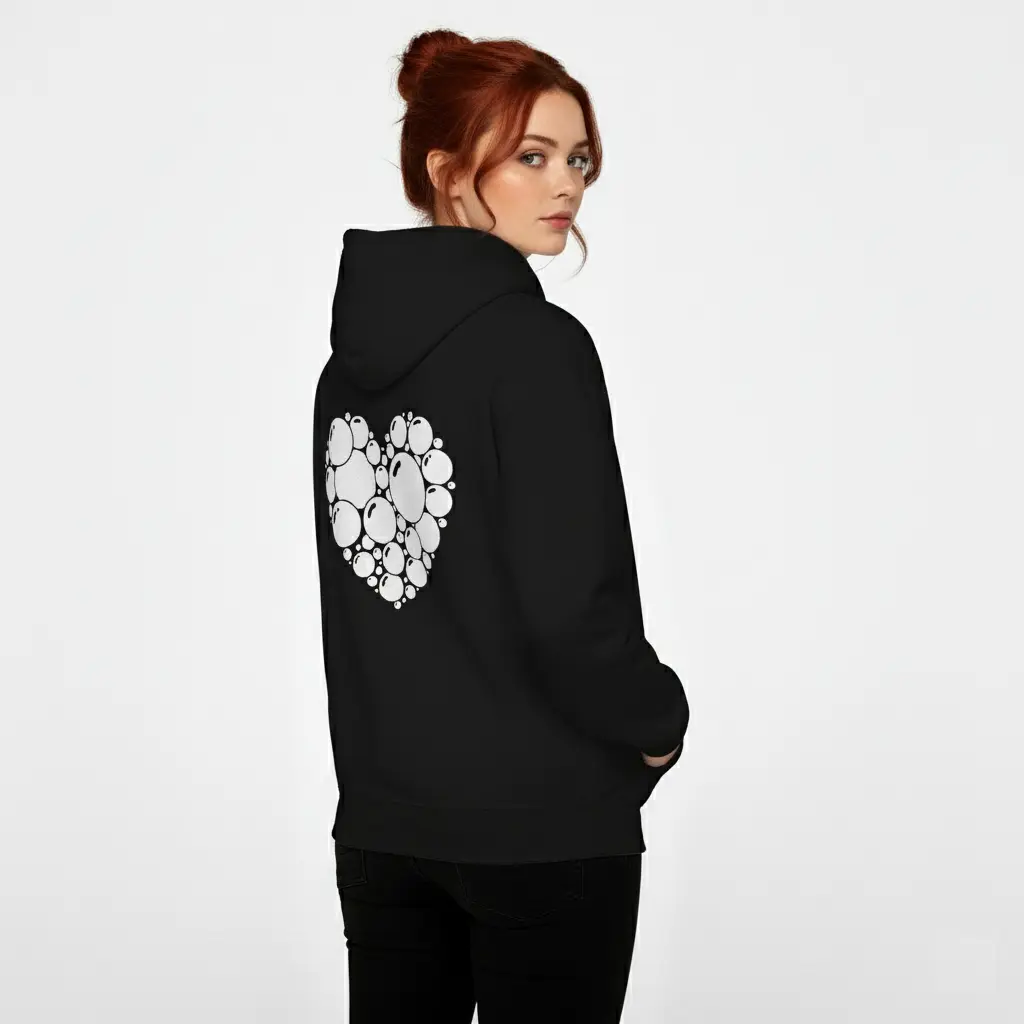 Heart - Embossed Valentines Black Hoodie