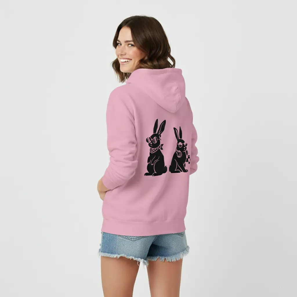Rabbits - Embossed Easter Pink Hoodie