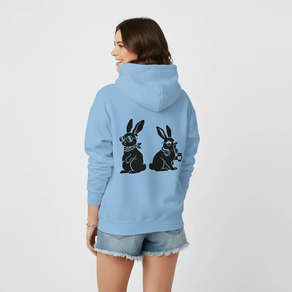 Rabbits - Embossed Easter Blue Hoodie