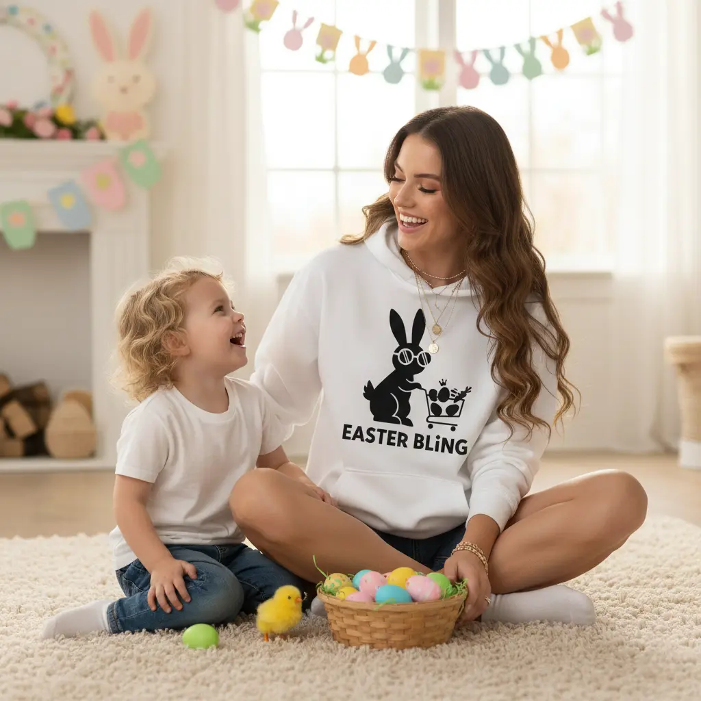 Easter Bling - Embossed Easter White Hoodie