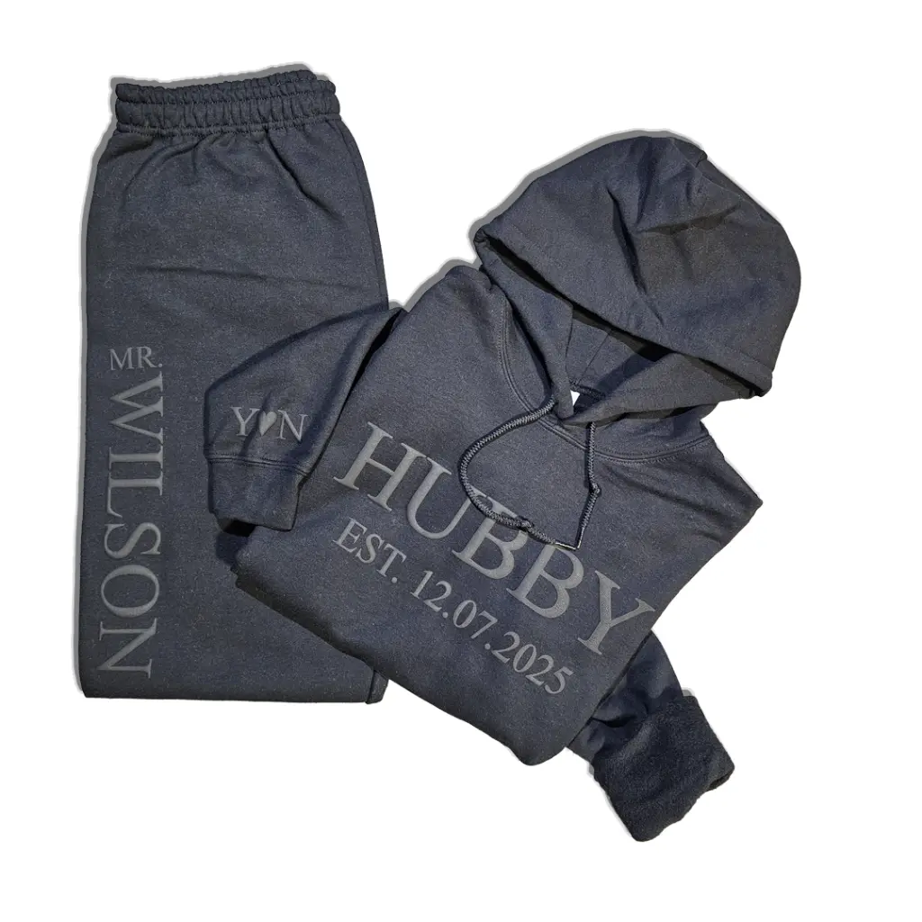 Personalized Embossed WIFEY/HUBBY Hoodie & Joggers Set