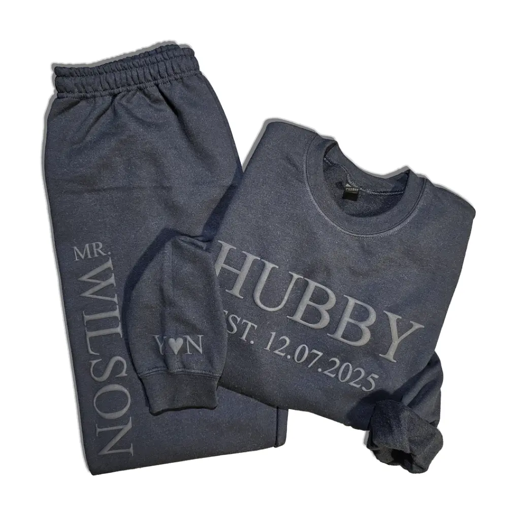 Personalized Embossed WIFEY/HUBBY Sweatshirt & Joggers Set