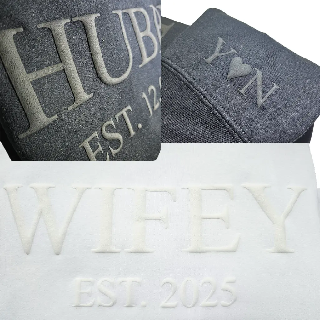 Personalized Embossed WIFEY/HUBBY Hoodie Bundle