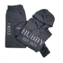 Personalized Embossed WIFEY/HUBBY Hoodie & Joggers Set  Black and White
