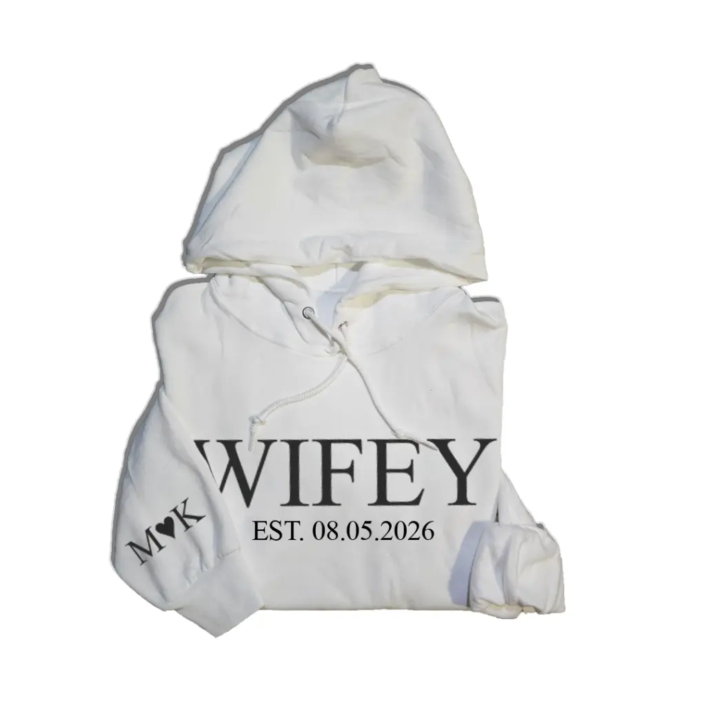 Personalized Embossed WIFEY/HUBBY Hoodie Bundle Black and White