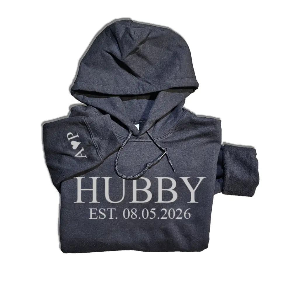 Personalized Embossed WIFEY/HUBBY Hoodie Bundle Black and White