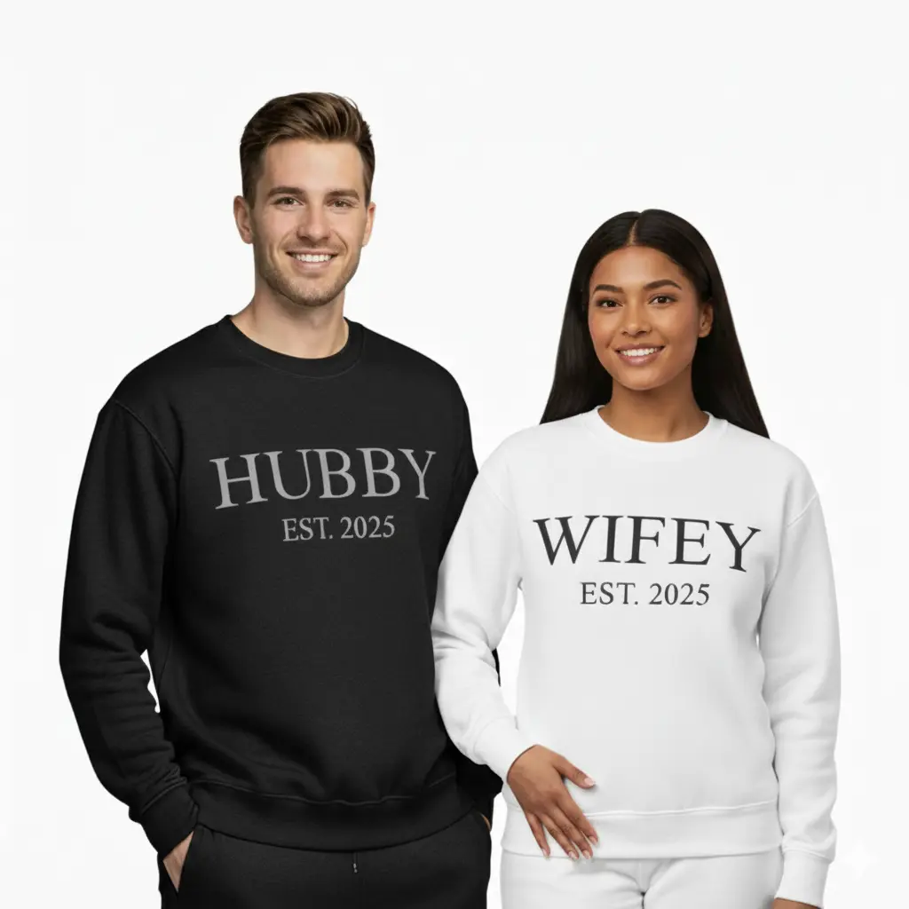 Personalized 3D Puff Embossed WIFEY/HUBBY Sweatshirts Bundle