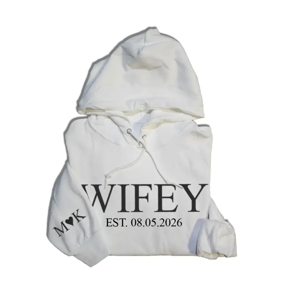 Personalized Embossed WIFEY/HUBBY Hoodie B&W