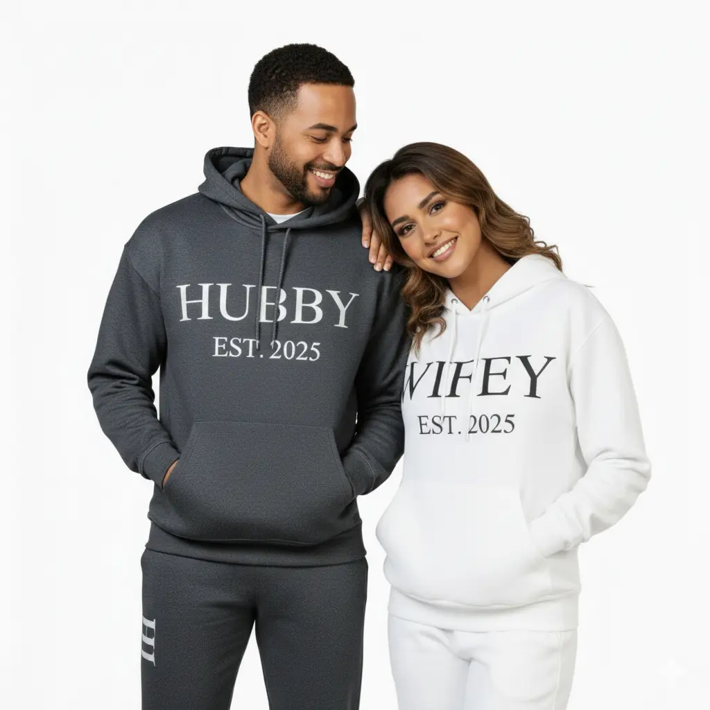 Personalized Embossed WIFEY/HUBBY Hoodies Bundle