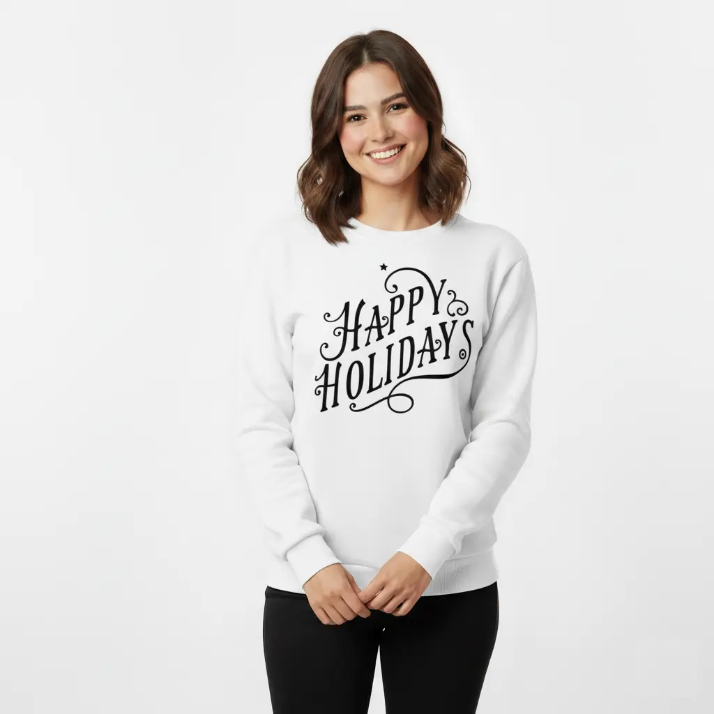 Embossed Happy Holidays Christmas Sweatshirt