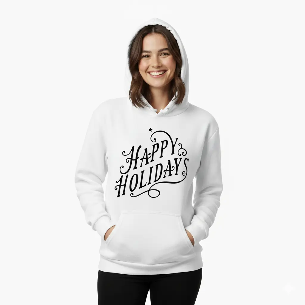 Embossed Happy Holidays Christmas Hoodie