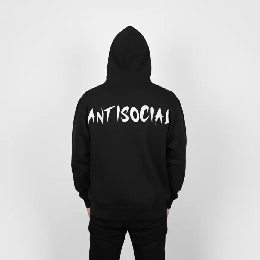 Antisocial - Embossed Puff Back Hoodie Black