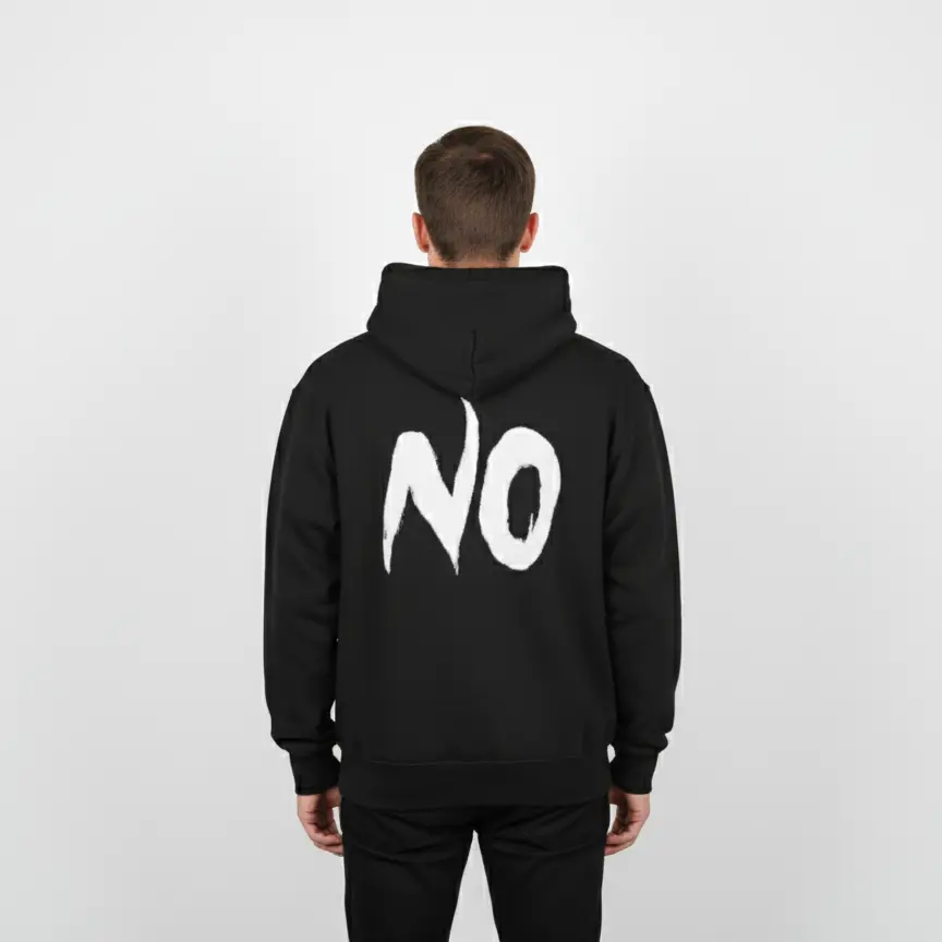 No - Embossed Puff Back Hoodie Black