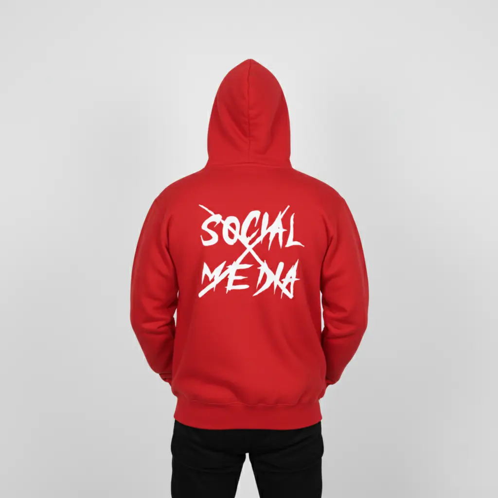 Social Media - Embossed Puff Back Hoodie Red