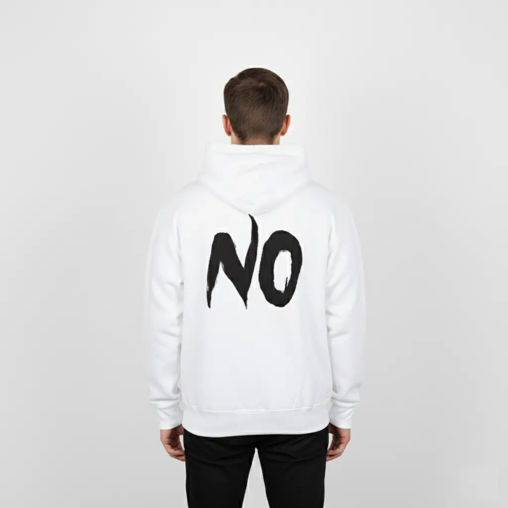 No - Embossed Puff Back Hoodie White