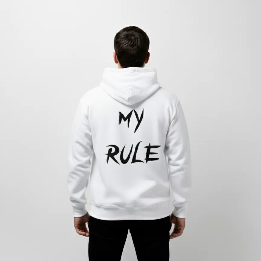 My Rule - Embossed Puff Back Hoodie White