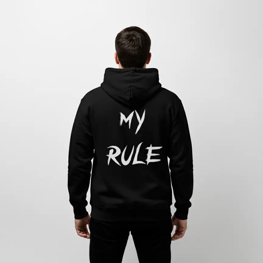 My Rule - Embossed Puff Back Hoodie Black