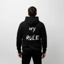 My Rule - Embossed Puff Back Hoodie Black
