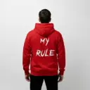 My Rule - Embossed Puff Back Hoodie Red