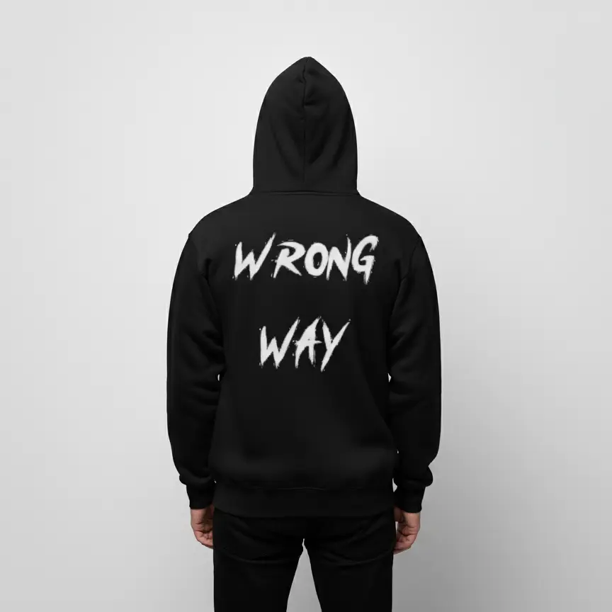 Wrong way - Embossed Puff Back Hoodie Black