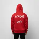 Wrong way - Embossed Puff Back Hoodie Red