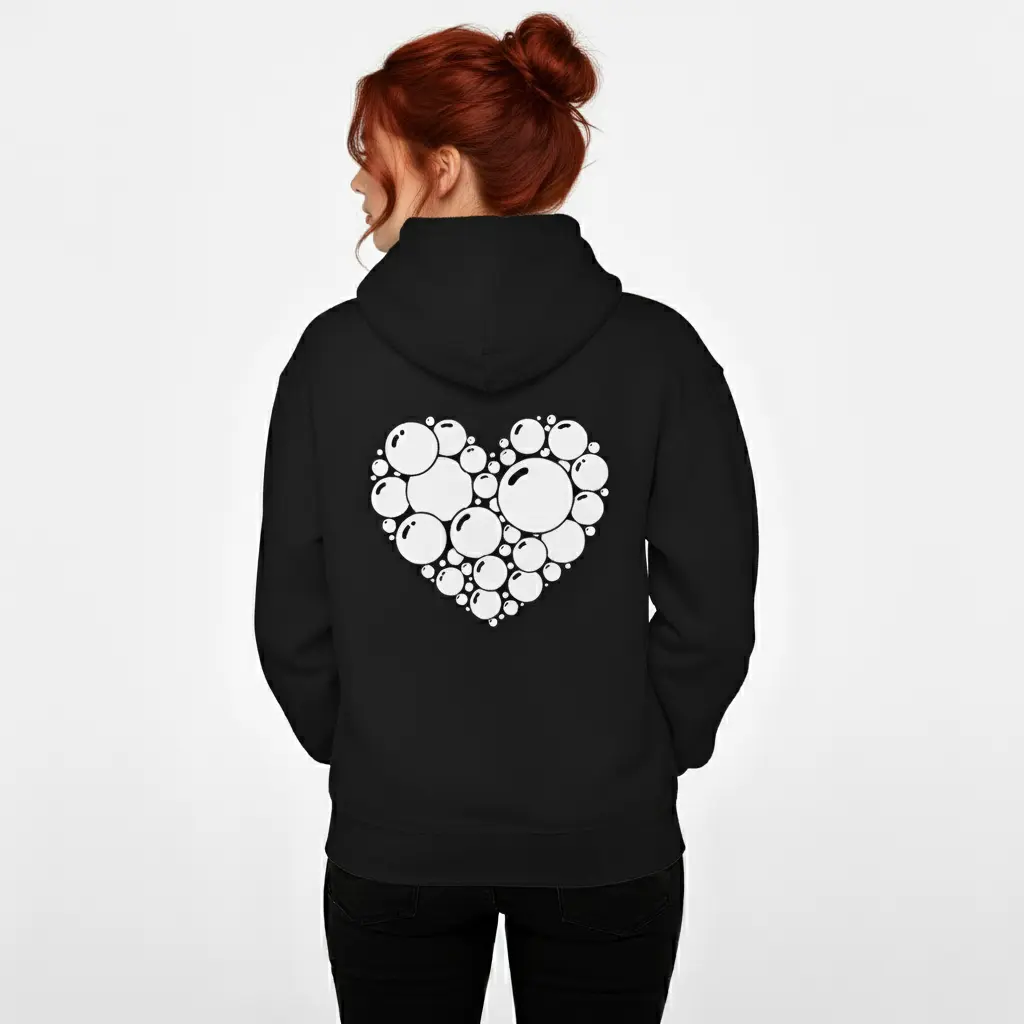 Heart - Embossed Valentines Black Hoodie