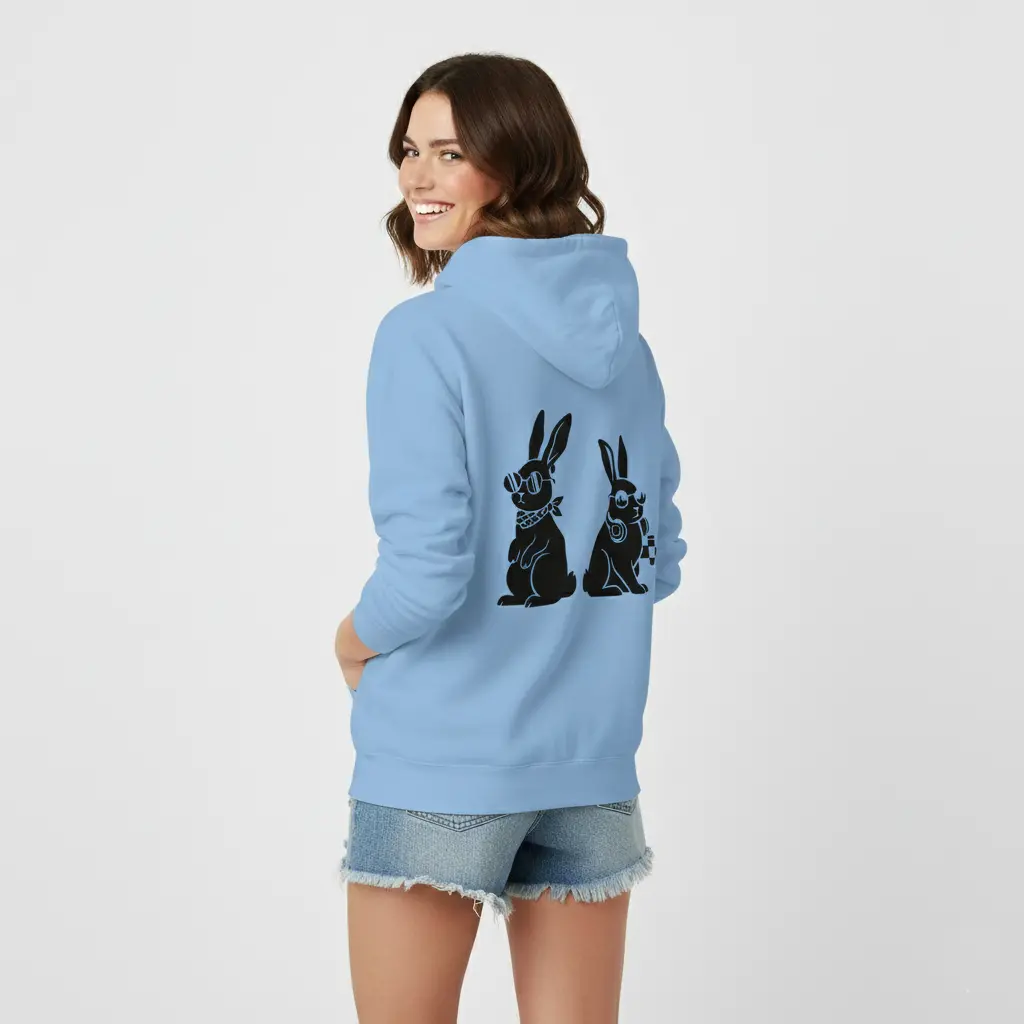 Rabbits - Embossed Easter Blue Hoodie