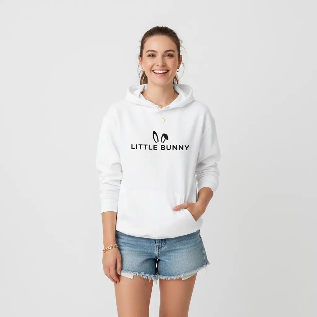 Little Bunny - Embossed Easter White Hoodie