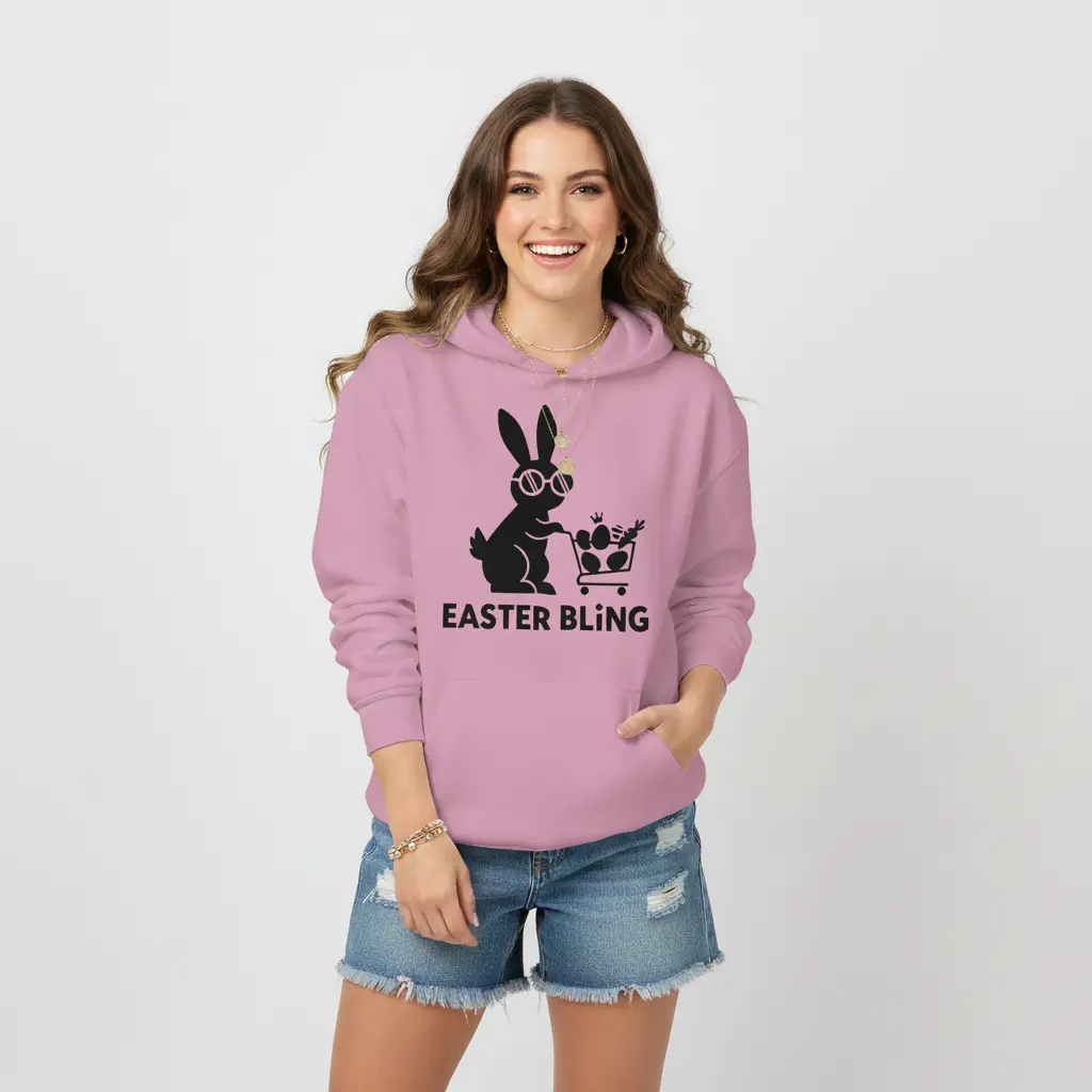 Easter Bling - Embossed Easter Pink Hoodie