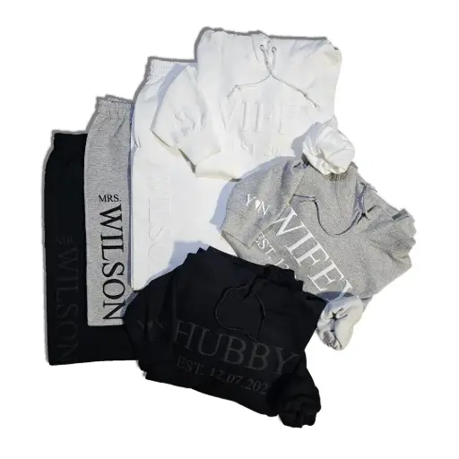 Personalized Embossed WIFEY/HUBBY Hoodie & Joggers Set 