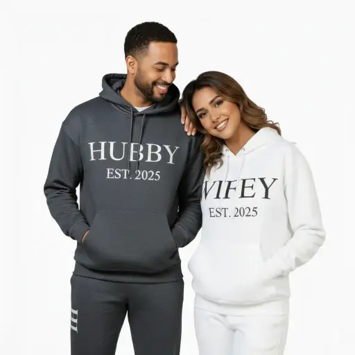 Personalized 3D Puff Embossed WIFEY/HUBBY Hoodies Bundle